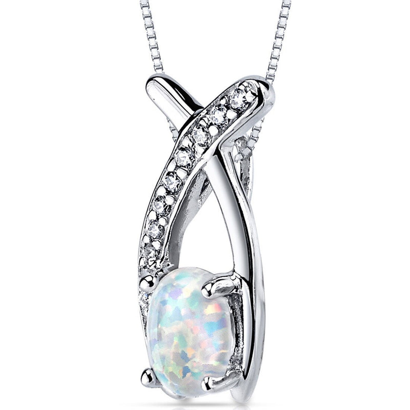 White Opal Pendant Necklace Sterling Silver Oval 0.75 Carats