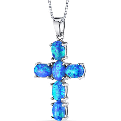 Blue Opal Cross Pendant Necklace Sterling Silver 3.00 Carats