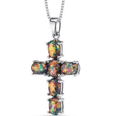 Black Opal Cross Pendant Necklace Sterling Silver 3.00 Carats