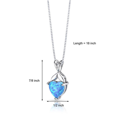 Blue Opal Heart Pendant Necklace Sterling Silver 1.50 Carats