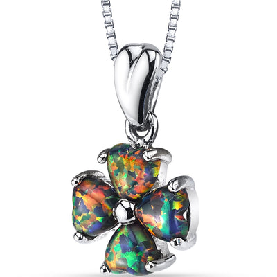 Black Opal Lucky Hearts Pendant Necklace Sterling Silver 1.50 Carats