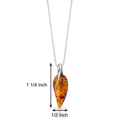 Baltic Amber Leaf Pendant Necklace Sterling Silver Cognac