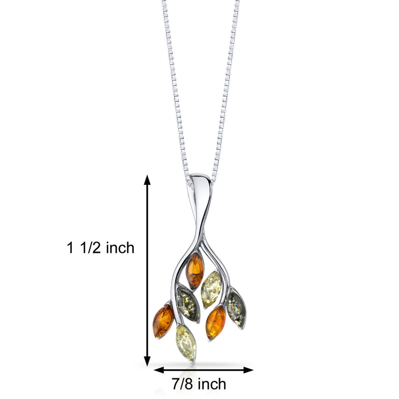 Baltic Amber Leaf Pendant Necklace Sterling Silver Multiple Colors