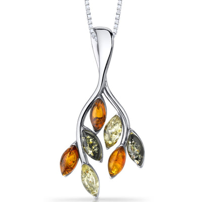 Baltic Amber Leaf Pendant Necklace Sterling Silver Multiple Colors
