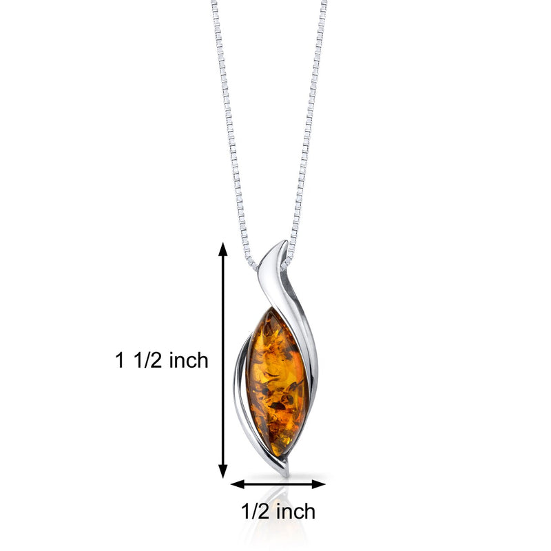 Baltic Amber Pendant Necklace Sterling Silver Cognac Color Bezel Set
