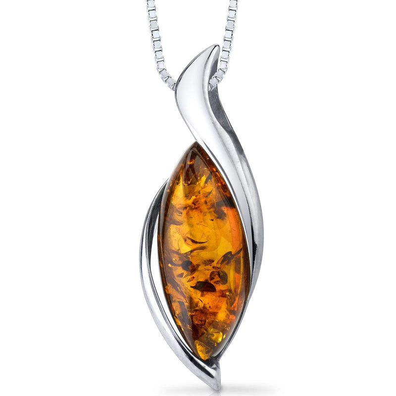 Baltic Amber Pendant Necklace Sterling Silver Cognac Color Bezel Set