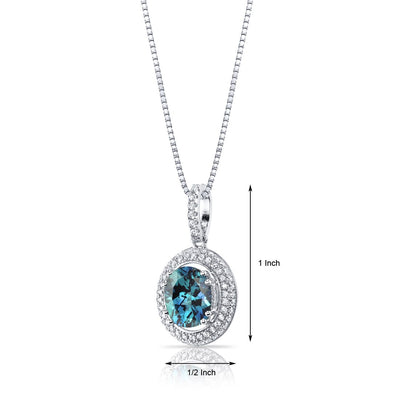 Simulated Alexandrite Halo Pendant Necklace Sterling Silver 3.75 Carats