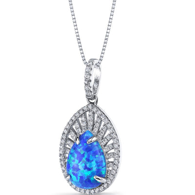 Created Blue Opal Nebula Pendant Necklace Sterling Silver 2.25 Carats