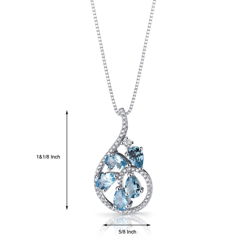 Swiss Blue Topaz Dewdrop Pendant Necklace Sterling Silver 2.5 Carats