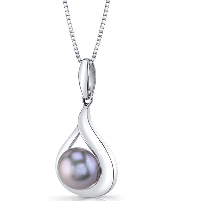 Freshwater Cultured 10mm Grey Pearl Teardrop Pendant Necklace Sterling Silver