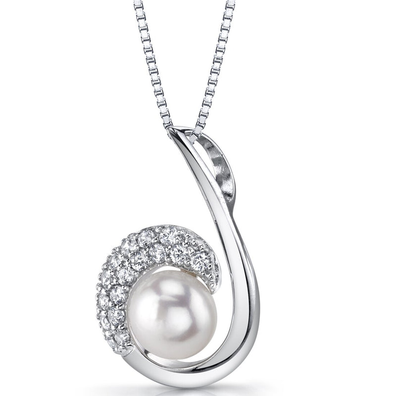 Freshwater Cultured 8mm White Pearl Swirl Pendant Necklace Sterling Silver
