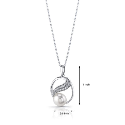 Freshwater Cultured 9mm White Pearl Artemis Swirl Pendant Necklace Sterling Silver