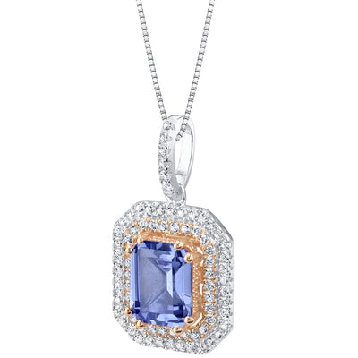 Simulated Tanzanite Two-Tone Sterling Silver Octagon Pendant Necklace 4 Carats
