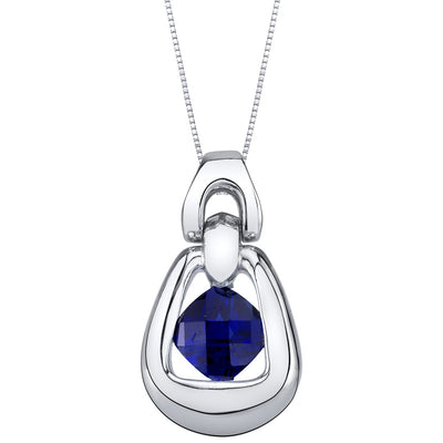 Created Blue Sapphire Sterling Silver Sungate Pendant Necklace