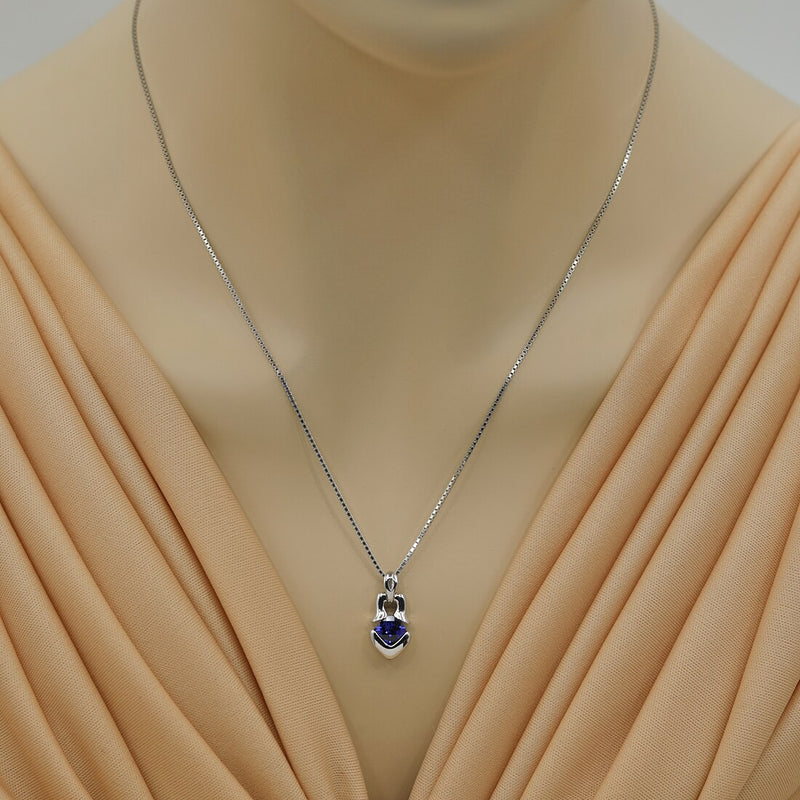 Created Blue Sapphire Sterling Silver Tumi Pendant Necklace