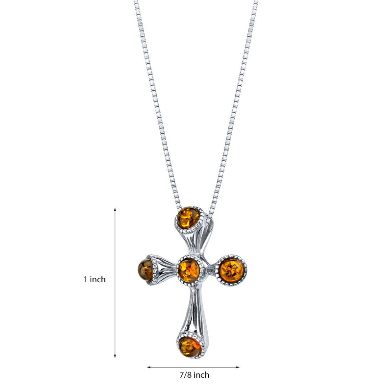 Baltic Amber Sterling Silver Cross Pendant Necklace Cognac Color