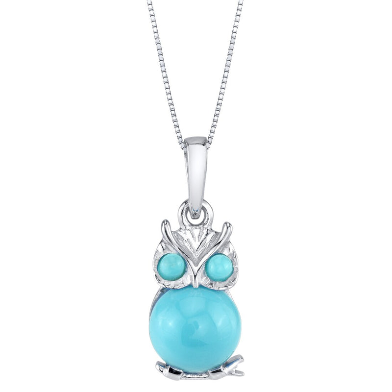 Turquoise Cute Mini Owl Pendant Necklace Sterling Silver