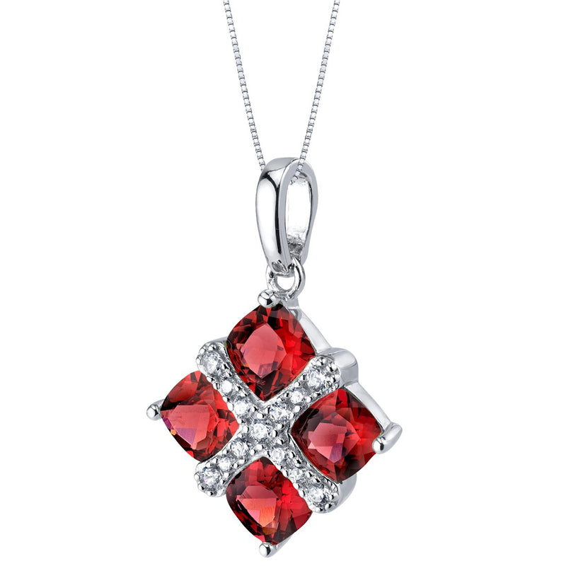 Garnet Quad Pendant Necklace in Sterling Silver 2.75 Carats