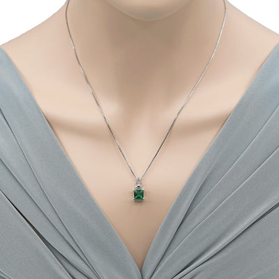 1.50 Carat Simulated Emerald Sterling Silver Portico Pendant Necklace