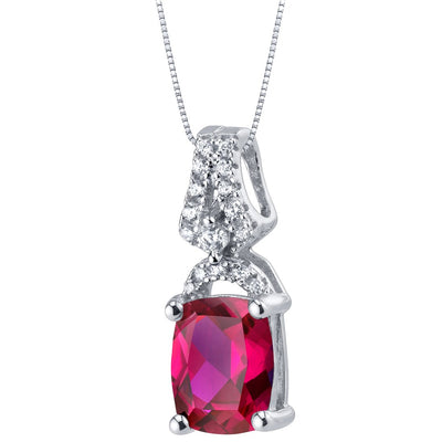 Ruby Ritz Solitaire Pendant Necklace Sterling Silver 2.75 Carats Cushion Cut