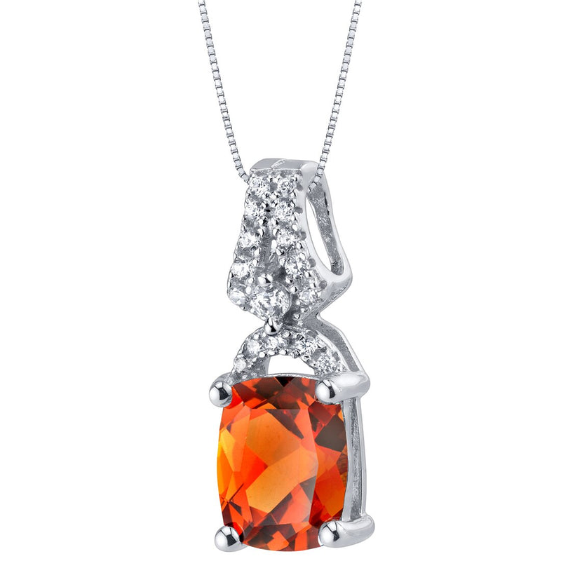 Created Padparadscha Sapphire Sterling Silver Ritzy Pendant Necklace 2.75 Carats