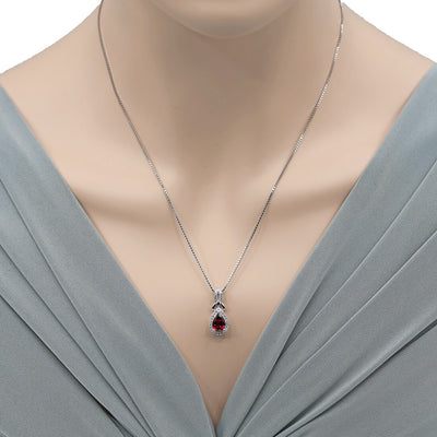 Garnet Sterling Silver Regina Halo Pendant Necklace 1.50 Carats