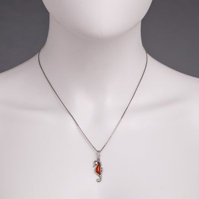 Baltic Amber Seahorse Pendant Necklace Sterling Silver