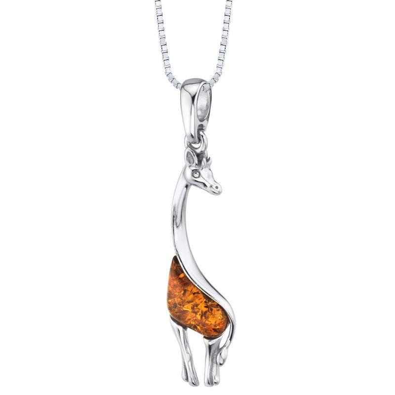 Baltic Amber Giraffe Pendant Necklace Sterling Silver