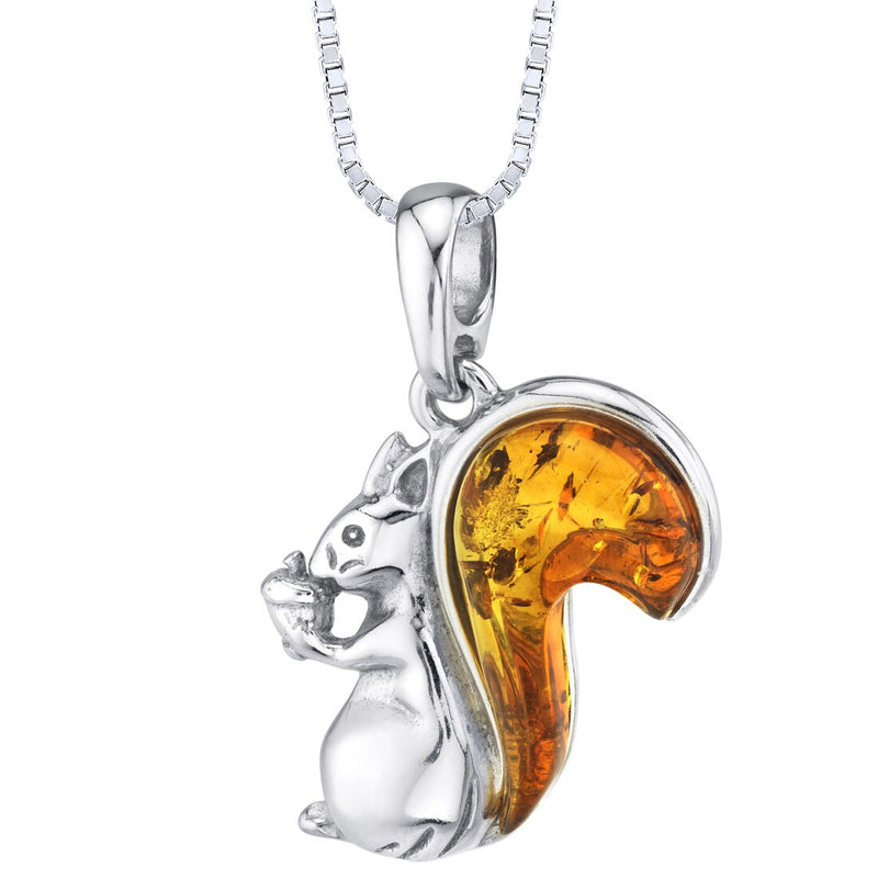 Baltic Amber Squirrel Pendant Necklace Sterling Silver