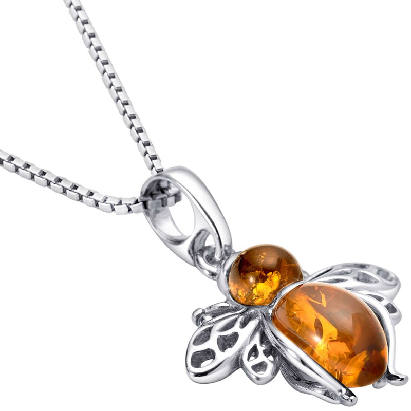 Genuine Baltic Amber Bee Pendant Necklace In Sterling Silver Sp12018 alternate view and angle