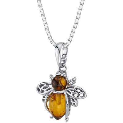 Baltic Amber Bee Pendant Necklace Sterling Silver
