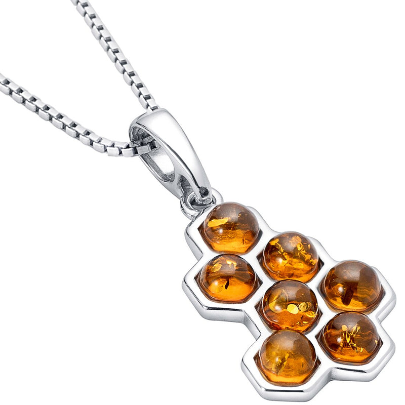 Genuine Baltic Amber Honeycomb Pendant Necklace In Sterling Silver Sp12022 alternate view and angle