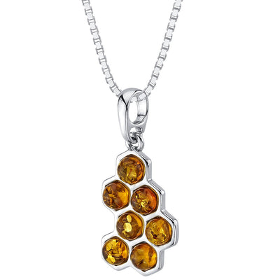 Baltic Amber Honeycomb Pendant Necklace Sterling Silver