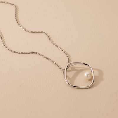 Freshwater Cultured Pearl Square Pendant in Sterling Silver, Adjustable Chain alternate view