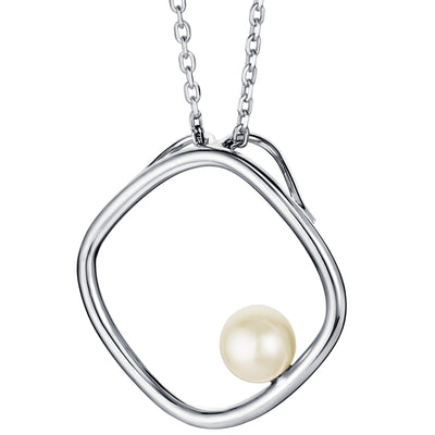 Freshwater Cultured Pearl Square Pendant in Sterling Silver, Adjustable Chain