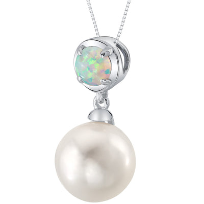 10mm Freshwater Cultured Pearl & Created Opal Necklace in Sterling Silver