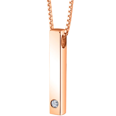 Lab Grown Diamond Vertical Bar Pendant Necklace in Rose-tone Sterling Silver
