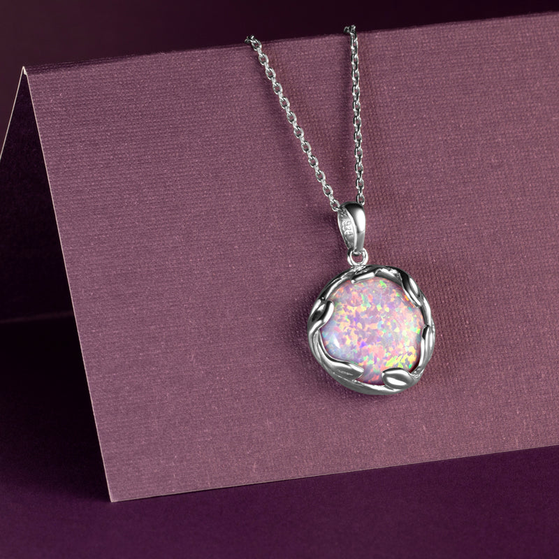 Created Purple Fire Opal Pendant Necklace in Sterling Silver, 3 Carats