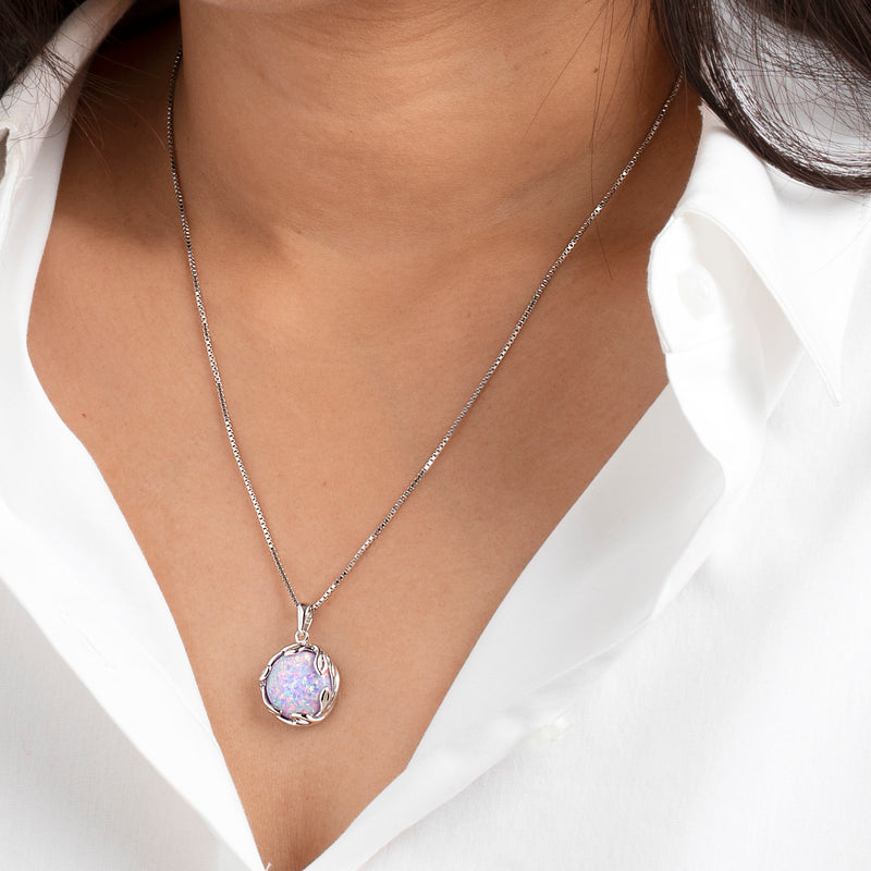 Created Purple Fire Opal Pendant Necklace in Sterling Silver, 3 Carats