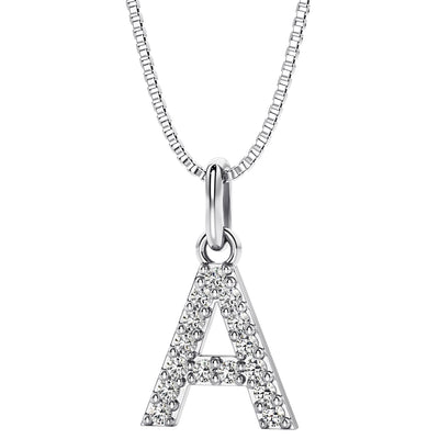 Peora letter A lab grown diamonds alphabel initial charm pendant necklace sterling silver