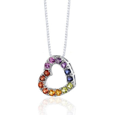 Rainbow Pendant Necklace Sterling Silver Round Shape 2 Carats