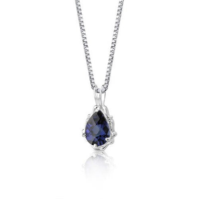 Blue Sapphire Pendant Necklace Sterling Silver Pear 2.25 Carats