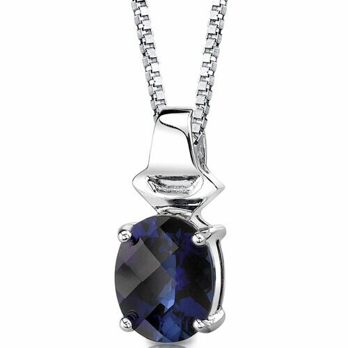 Blue Sapphire Pendant Necklace Sterling Silver Oval 3 Carats