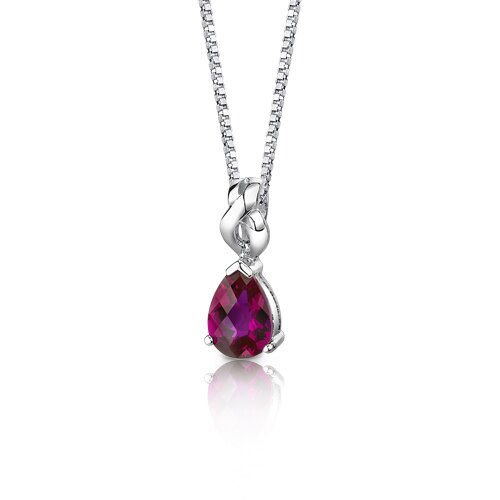 Ruby Pendant Necklace Sterling Silver Pear Shape 3 Carats