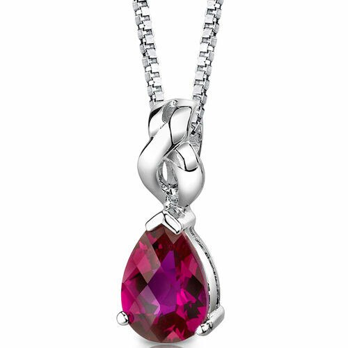 Ruby Pendant Necklace Sterling Silver Pear Shape 3 Carats