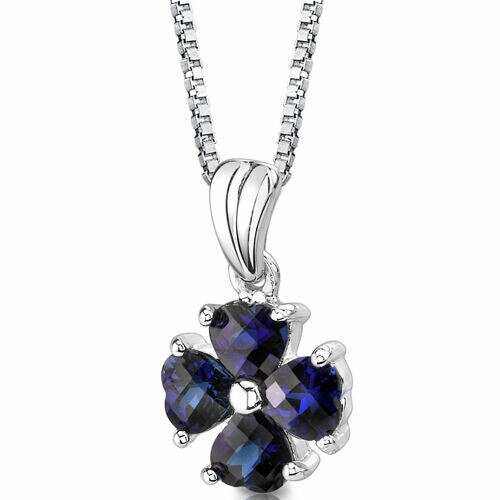 Blue Sapphire Pendant Necklace Sterling Silver Heart 2 Carats