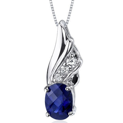 Blue Sapphire Pendant Necklace Sterling Silver Oval 1.75 Carats