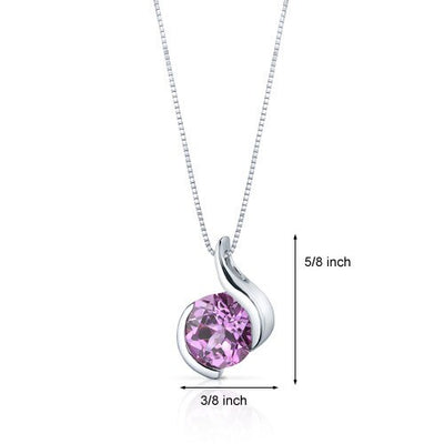 Pink Sapphire Pendant Necklace Sterling Silver Round 2.5 Carats