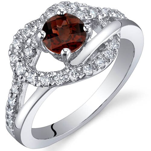 Garnet Ring Sterling Silver Round Shape 0.5 Carats