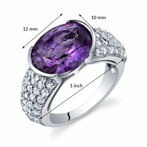 Amethyst Ring Sterling Silver Oval Shape 4 Carats